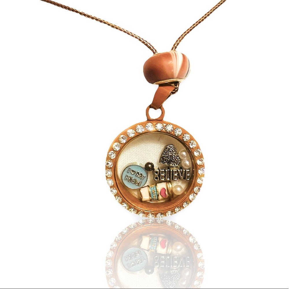 MOM boutique charm chocolate circle locket pendant necklace + FREE EXTRAS!